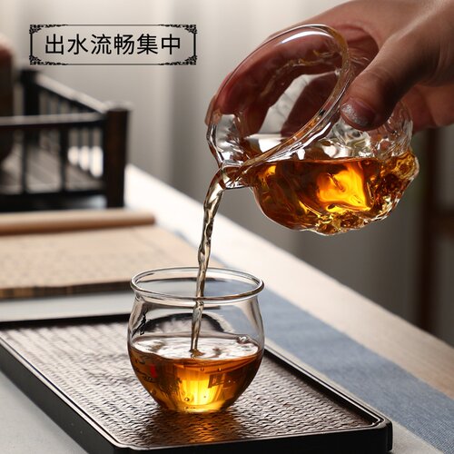 办公室锤纹玻璃公道杯高硼硅玻璃加厚核桃茶海匀杯分茶器花茶公杯