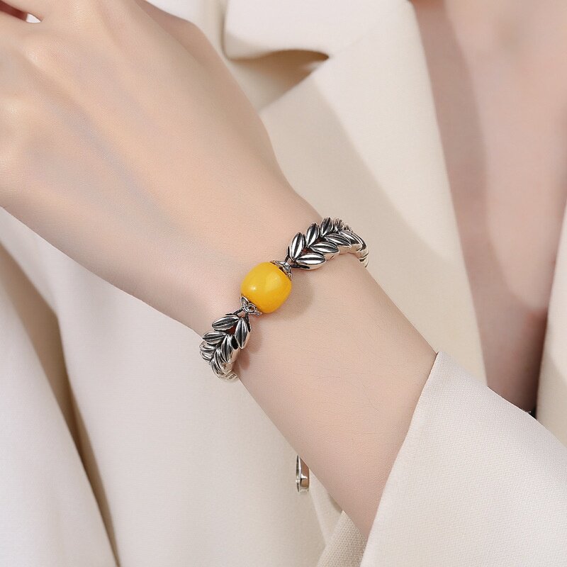 新款复古如意麦穗蜜蜡手链女简约气质大麦女士饰品礼物手串手绳