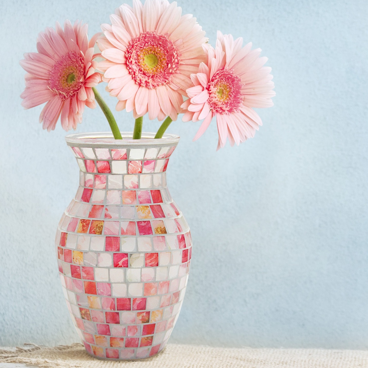 北欧纯手工多色时尚家居客餐厅装饰插花摆设马赛克玻璃粉花瓶