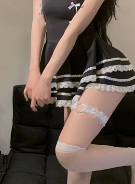 爱心枷锁蕾丝桃心花边大腿带少女手作黑色腿环项圈小众脖子感