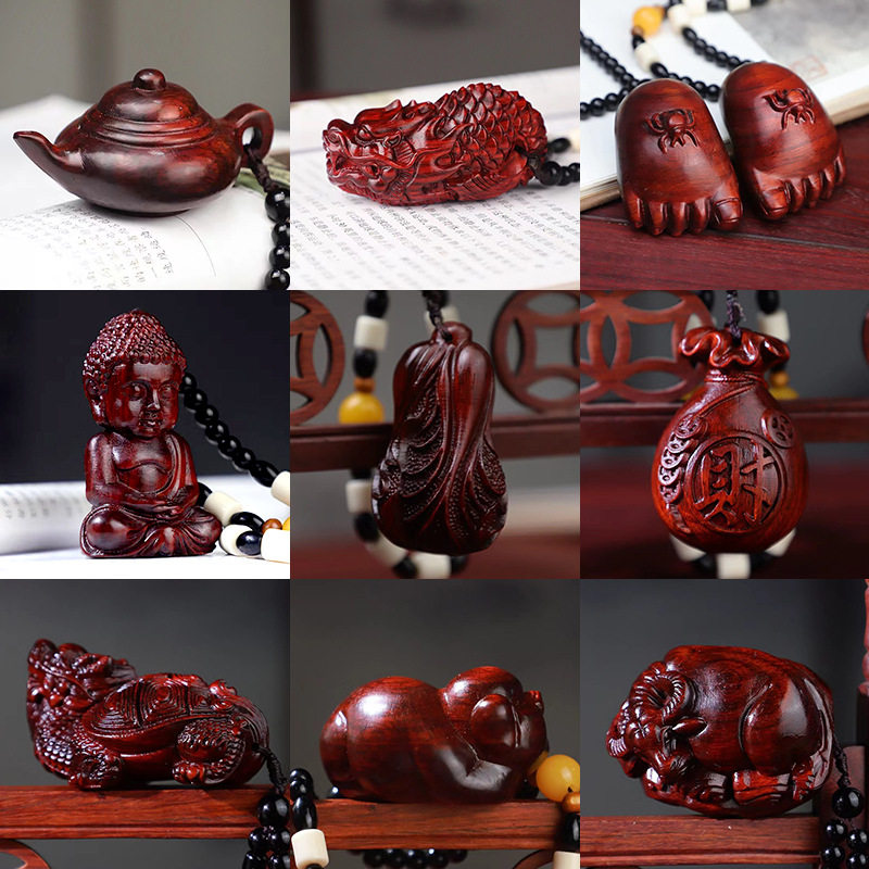 小叶紫檀手把件招财挂件貔貅把玩件文财神吊坠木质文玩工艺品
