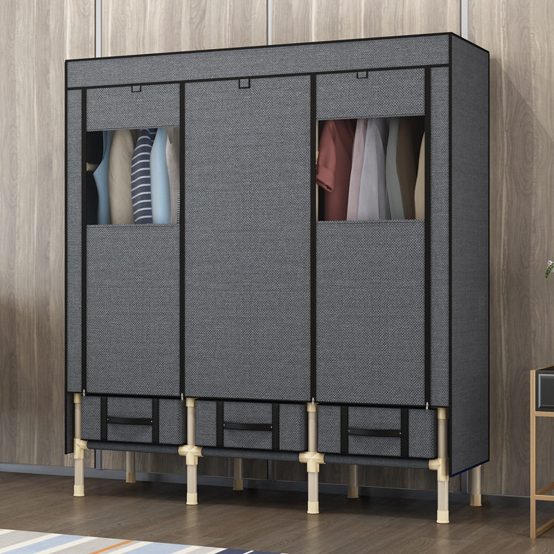 勇拓者简易衣柜布衣柜钢管加粗加固组装钢架单人大号双人布艺衣橱