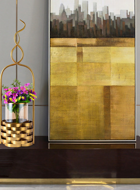 家居装饰摆件提篮花器金属摆件电镀拉丝防锈防潮样板房饰品摆件