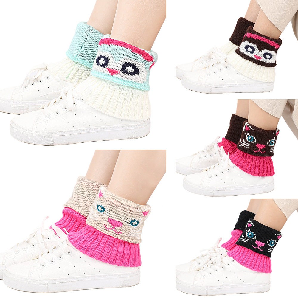 针织毛线卡通可爱提花图案短袜套女短款靴套拼色卷边短款脚套靴袜,女士内衣/男士内衣/家居服,中筒袜,淘宝优惠券,粉丝福利购,淘宝优惠卷