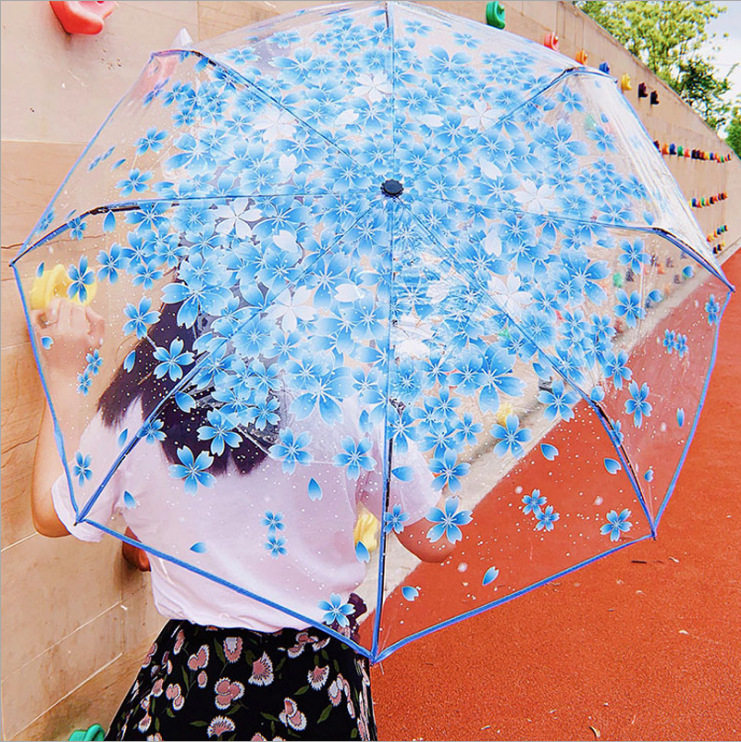 韩版伞雨伞折叠可爱萌女神韩国小清新简约森系三折日本樱花透明伞
