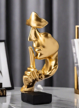 沉默是金抽象人物树脂摆件人脸雕像欧式家居电视柜玄关装饰创意