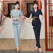 套装 夏季 美容院美容师足疗技师工作服女spa按摩足浴气质长裤