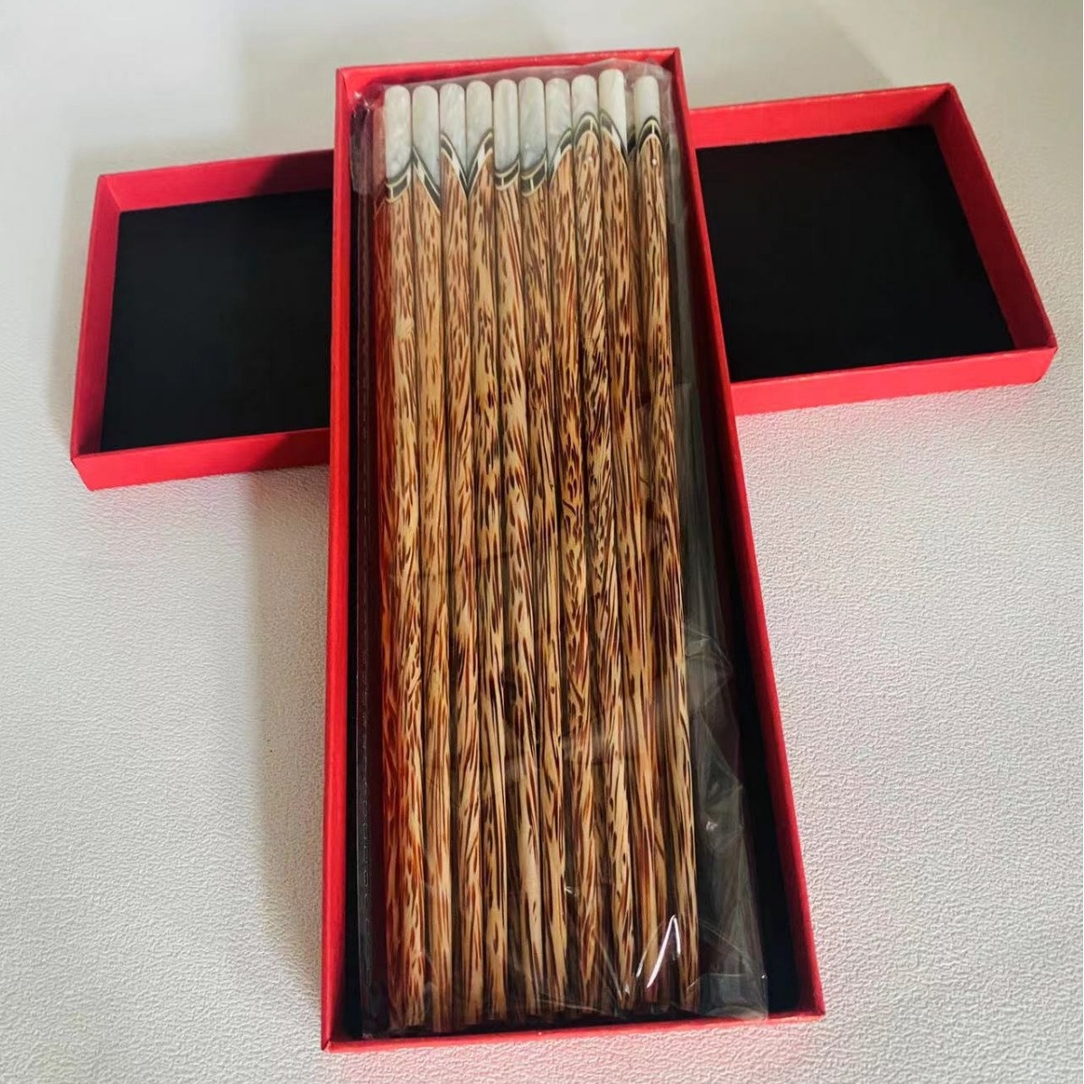 越南老椰木筷子贝壳镶嵌家用新款防滑霉精品耐高温10双装