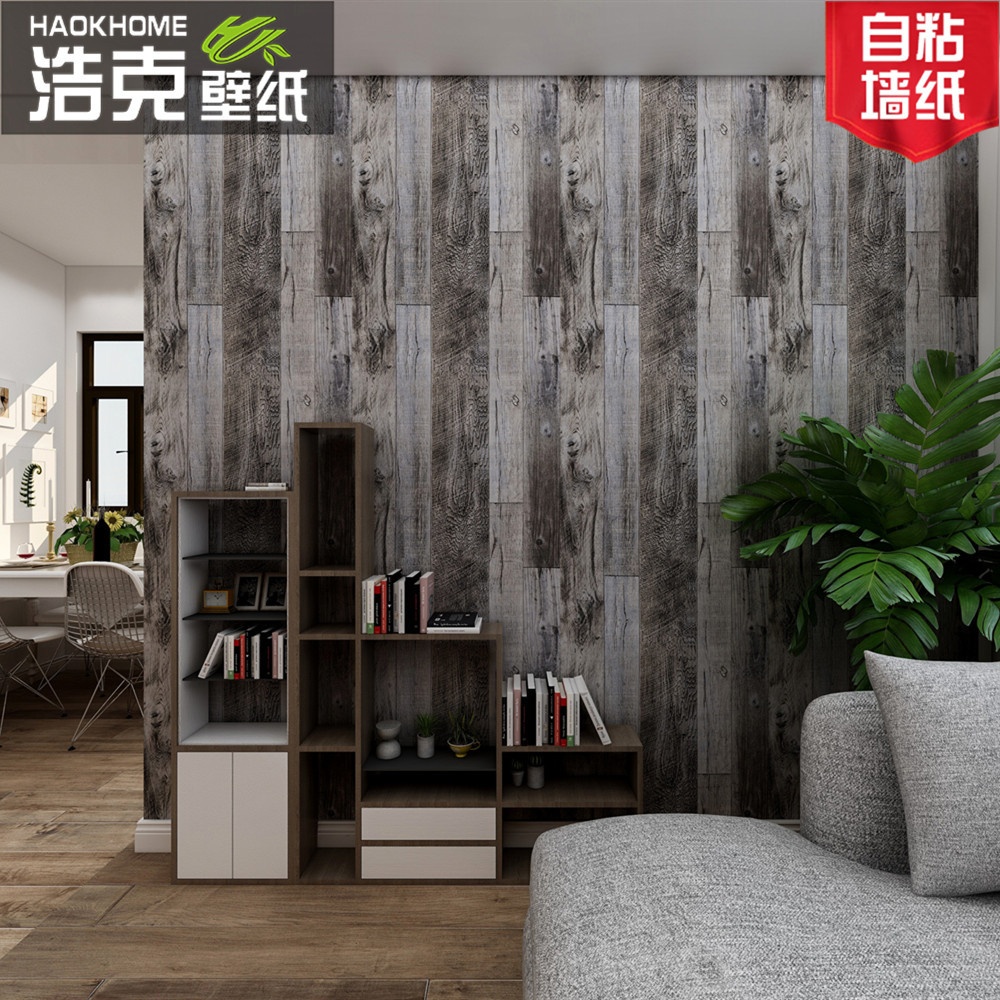 加厚复古中式3D立体木纹贴纸墙贴自粘做旧木板家具翻新背景墙壁纸
