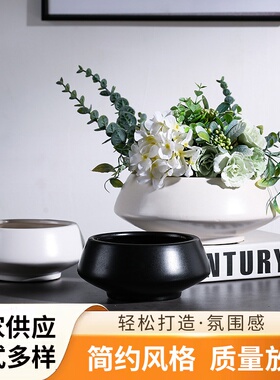 北欧简约陶瓷花盆大号创意花盆摆件客厅家居装饰白色圆型盆栽容器