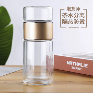 茶水分离玻璃杯便携办公家用泡茶水杯双层玻璃杯创意杯子 新款