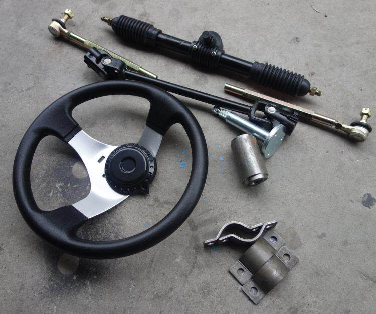 自制沙滩车摩托卡丁车配件改装方向盘42cm方向机万向节方向座拉杆