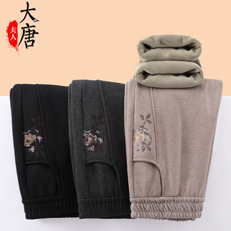 加厚妈妈加绒裤子冬季女裤中年春秋直筒裤中老年人奶奶秋冬运动裤