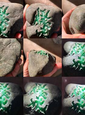 翡翠原石毛料缅甸天然珠宝玉石定制冰种绿色手镯吊坠开窗全料石头