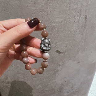 九尾狐黑体骨干金沙橙月光巨多金沙天然银曜石精雕九尾狐手链男女