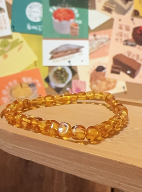 小方糖天然花珀糖色琥珀手链女款单圈时尚百搭饰品礼物生日礼物