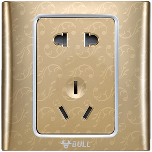 公牛开关插座86型墙壁五孔插座带双控开关面板三孔16A插座香槟金