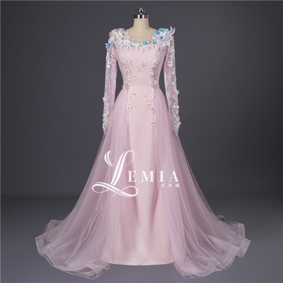 乐米娅知性A字裙长裙手工钉珠