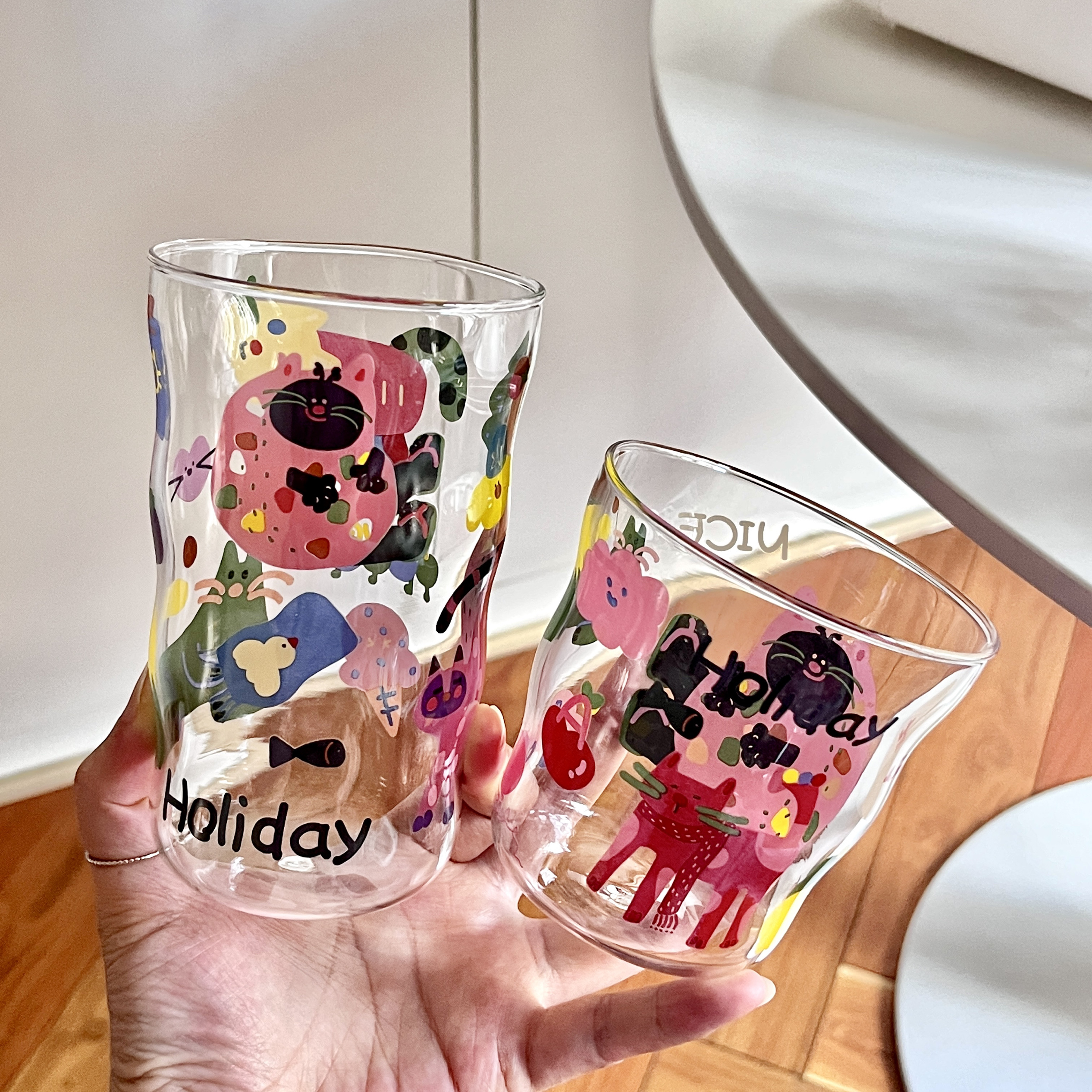 夏日缤纷玻璃杯高硼硅杯子高颜值家用耐热牛奶杯咖啡杯水杯带吸管