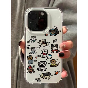 13pro双层保护vivo华为P70小米17oppo女款 套 涂鸦骨头小狗适用苹果17promax手机壳iPhone16pro卡通新款