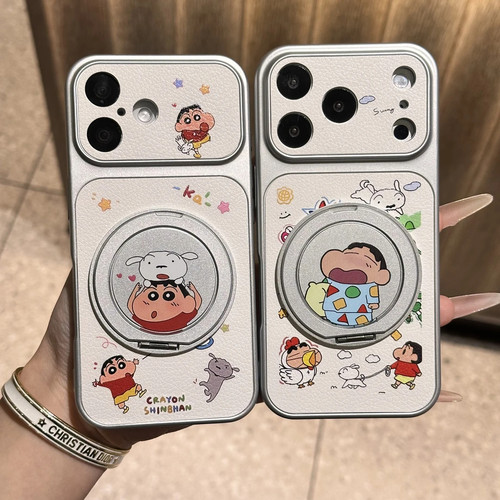 哈欠小新旋转支架适用苹果17ProMax白色康宁贴皮手机壳iPhone16pro个性15pro小众创意14/13pro全包12男女11潮