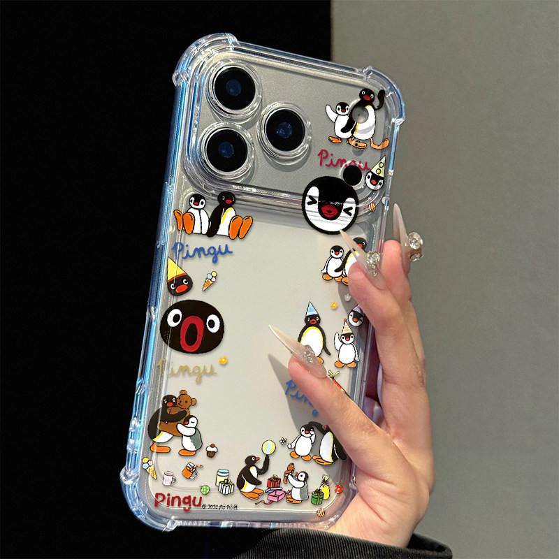 满屏可爱企鹅适用苹果17promax四角防摔气囊手机壳iPhone16/15/14/13pro全包透明vivo华为P70小米17oppo男女