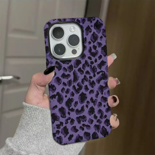 13pro小众创意vivo华为P70小米17oppo防摔保护 紫底紫豹纹适用苹果17 16promax菲林二合一手机壳iPhone15