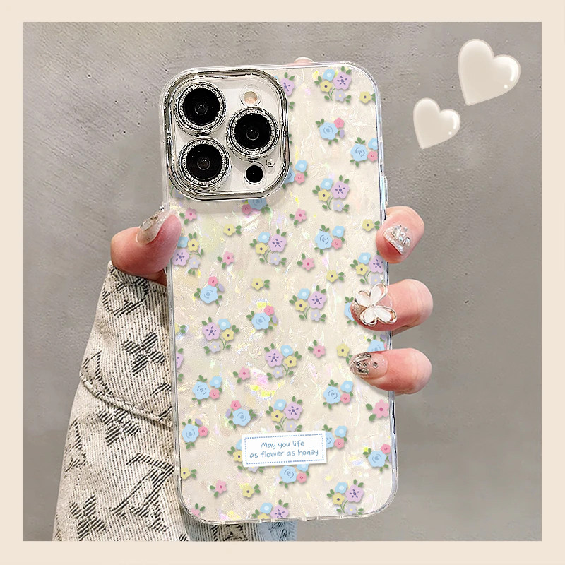 夏日蓝色碎花用苹果17promax轻奢高级贝壳纹手机壳iPhone16pro简约风15pro小众创意14/13pro全包防摔12女款11