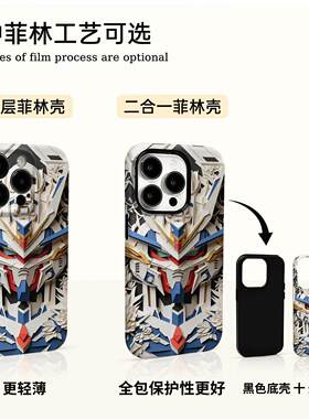 高达剪纸机甲适用苹果17/16promax菲林二合一手机壳iPhone15/14/13pro卡通新款vivo华为P70小米17oppo防摔套