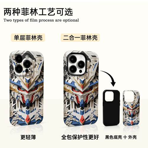 高达剪纸机甲适用苹果17/16promax菲林二合一手机壳iPhone15/14/13pro卡通新款vivo华为P70小米17oppo防摔套