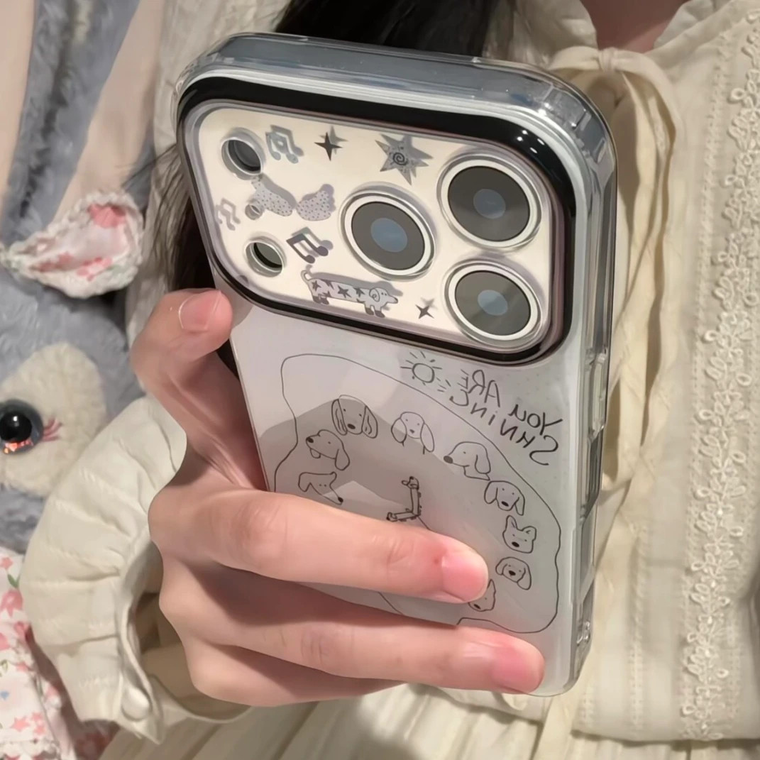 手绘闹钟小狗适用苹果17promax双层手机壳iPhone16/15/14/13pro个性创意14/13/12全包11防摔13pro男女AIR新款