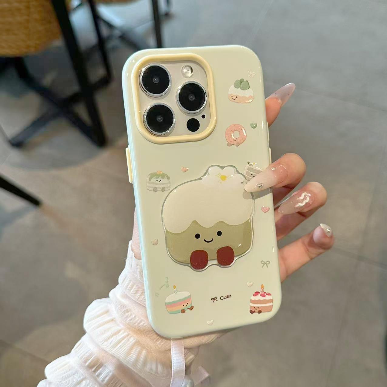 奶盖抹茶小蛋糕贴件适用苹果17/16promax马卡龙手机壳适用iPhone16pro/15/14少女心13promax软壳15Pro保护套