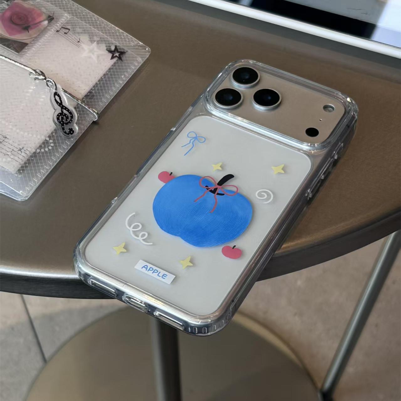 丝带蓝苹果适用苹果17/16promax高透透明手机壳iPhone15/14/13pro小众创意vivo华为P70小米17男女oppo防摔套
