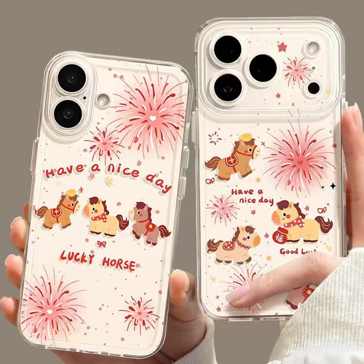 新年烟花小马适用苹果17/16promax太空手机壳透明iPhone15/14/13pro全包防摔vivo华为P70小米17男女oppo新款