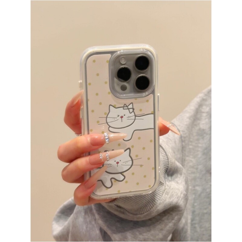 波点两只小猫适用苹果17/16promax透色手机壳iPhone15plus全包防摔14/13pro高颜值小米15vivo华为p70oppo男女
