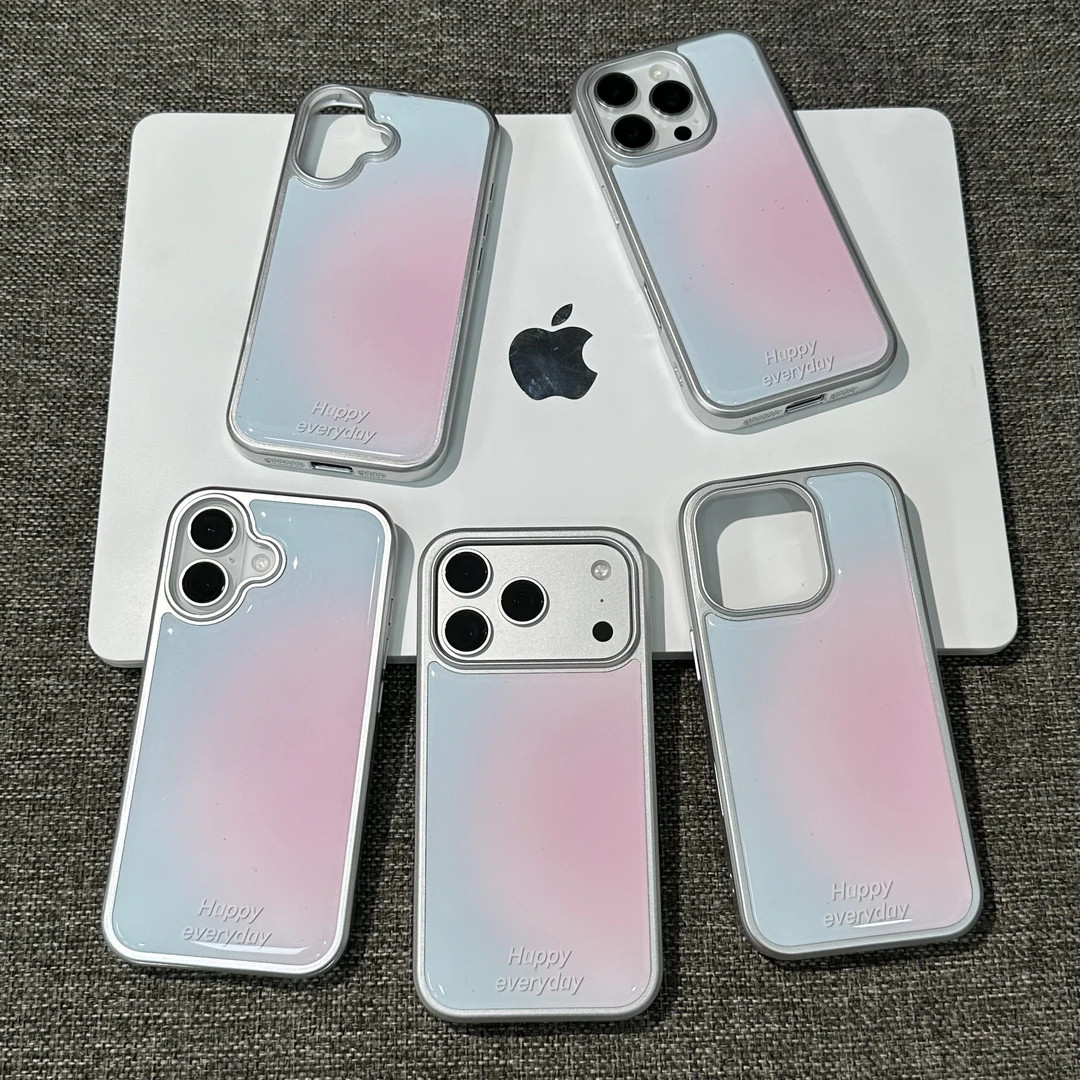 粉蓝晕染渐变英文适用苹果17promax肤感水凝手机壳iPhone16/15/14/13高级感MATE70PRO华为P80小米17荣耀400潮