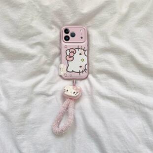 少女粉kitty挂绳适用苹果17promax气垫硅胶手机壳iPhone16pro全包防摔15/14/13pro可爱卡通12小众创意11软套