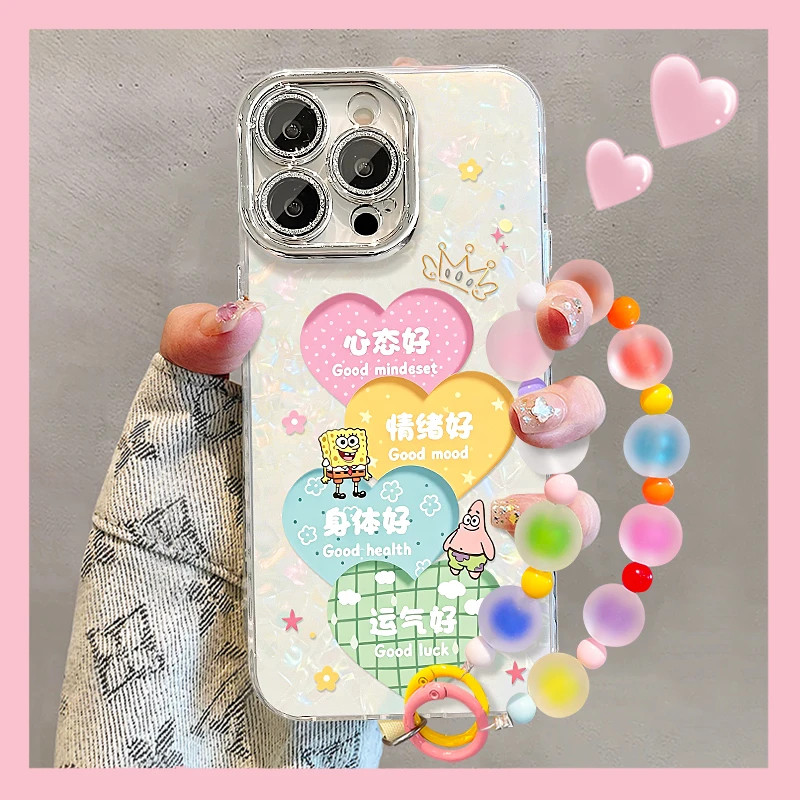 多彩爱心文字适用苹果16/17promax贝壳纹天使眼手机壳适用iPhone15plus/14/13/华为p90/vivo/小米17pro/oppo图片