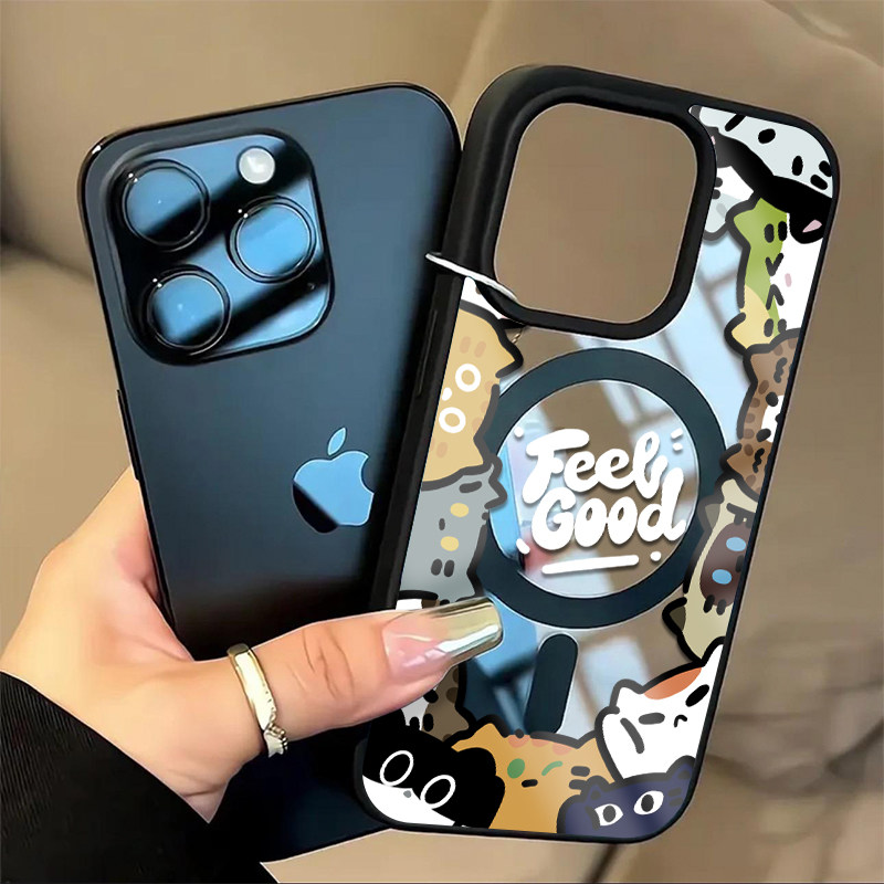 围圈猫咪群磁吸壳适用苹果17promax手机壳透明iPhone16pro可爱卡通15plus小众创意14/13promax防摔12女款套11