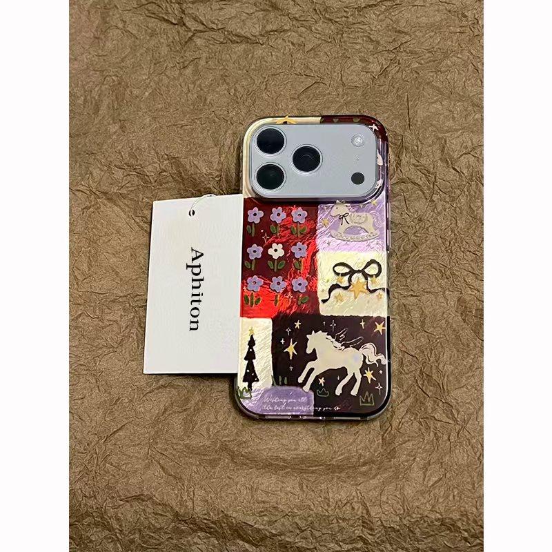 拼接花朵小马适用苹果17promax冰川手机壳iPhone16/15/14/13pro全包防摔vivo华为P70小米17复古风oppo个性潮