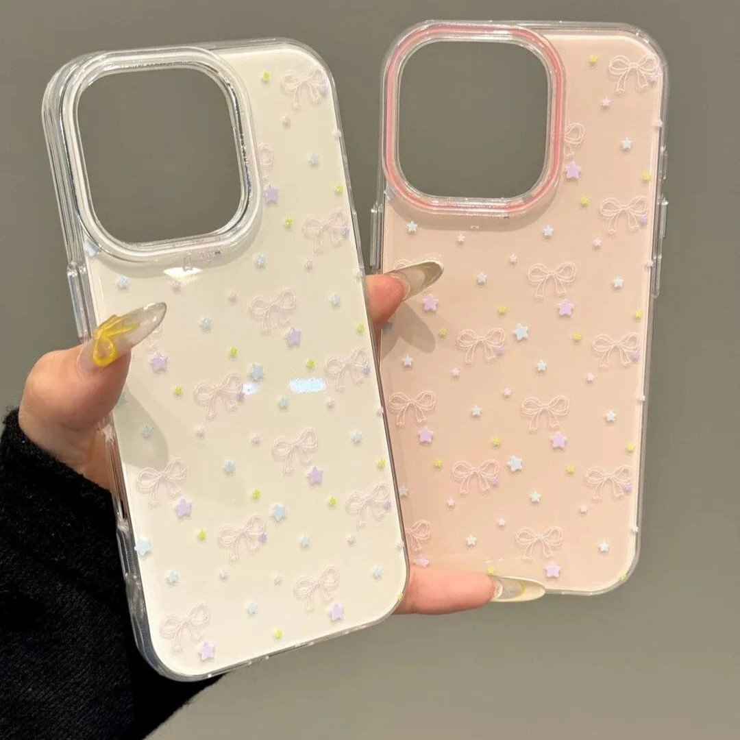 彩星粉蝴蝶结适用苹果17/16promax手机壳iPhone15小众创意14/13pro双层保护vivo华为P70小米17个性oppo防摔套