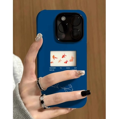 蓝底小框锦鲤适用苹果17/16promax菲林二合一手机壳iPhone15/14/13pro小众创意vivo华为P70小米17oppo防摔套