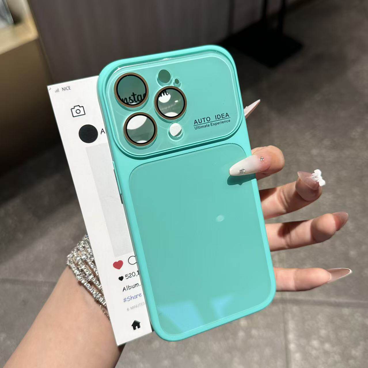 蒂芙尼绿秒变17大视窗适用苹果17/16promax水晶镜框手机壳iPhone15plus小众14/13promax全包防摔12男女11个性