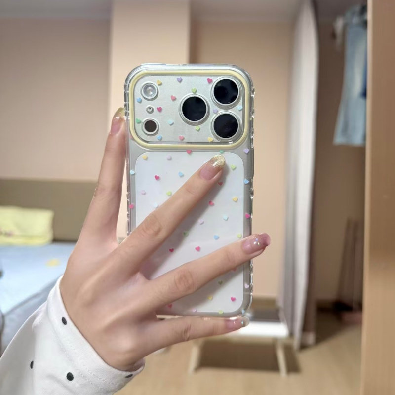 黄框多彩小爱心适用苹果17/16promax太空手机壳透明iPhone15/14/13pro小众创意vivo华为P70小米17oppo女款套,3C数码配件,手机保护套/壳,淘宝优惠券,粉丝福利购,淘宝优惠卷