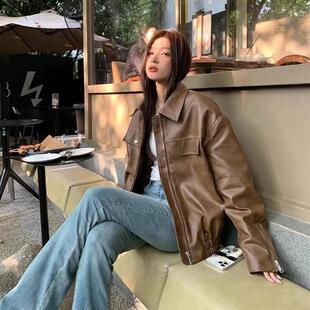2026超火外套皮衣女棕色春秋皮衣美式 皮夹克黑色开春高级感外套潮