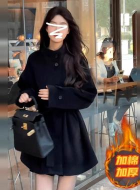 小个子香风黑色短款毛呢外套女2025秋冬季新款韩系气质呢子厚大衣