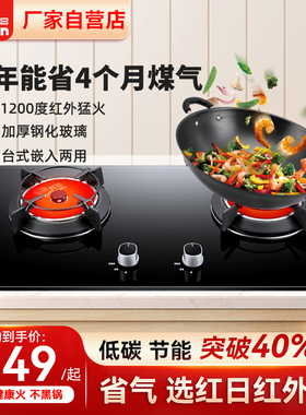 红日红外线燃气灶家用煤气灶双灶嵌入式天然气液化气灶具 EM318B