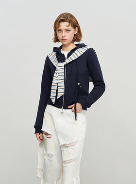 SOFITTE 25AW重工肌理木耳边连帽卫衣宽松休闲美式复古新款外套