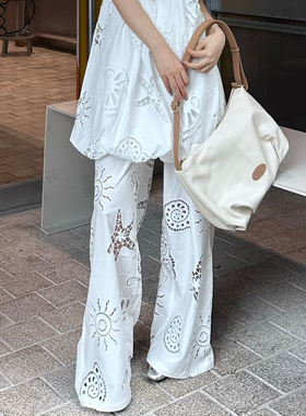 SOFITTE 25SS白色天丝海洋镂空绣透气ins通勤垂感休闲阔腿裤女