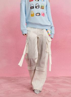 【宣淏 周震南同款】SOFITTE 25SS白色喷墨绑带宽松阔腿工装裤